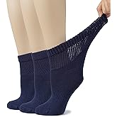 Hugh Ugoli Women's Cotton Diabetic Ankle Socks, Wide, Loose, Stretchy, Seamless Toe, Non Binding Top Semi Cushion, 3-6 Pairs