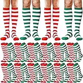 Glitopper 24 Pairs Christmas Striped Knee High Socks - Bulk Women's Knee High Xmas Socks
