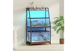 HOOBRO 20-29 Gallon Fish Tank Stand with Power Outlets and LED Light, Heavy Duty Aquarium Stand with Plant Shelf, Metal Frame