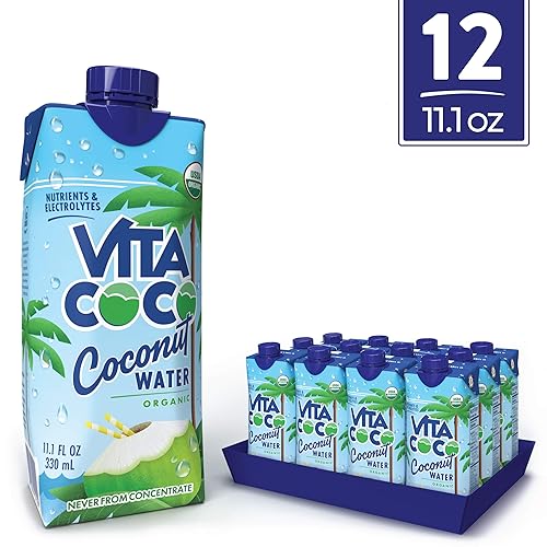 Vita Coco Coconut Water, Pure Organic | Natural Hydrating Electrolyte Drink | Shelf Stable | Smart Alternative To Coffee, Soda, & Sports Drinks | Gluten Free | 11.1 Oz (Pack Of 12) 