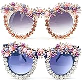 mincl Oversized Vintage Pearl Cat Eye Sunglasses for Women Bling Crystal Rhinestone Sunglasses Cute Ladies Party Glasses