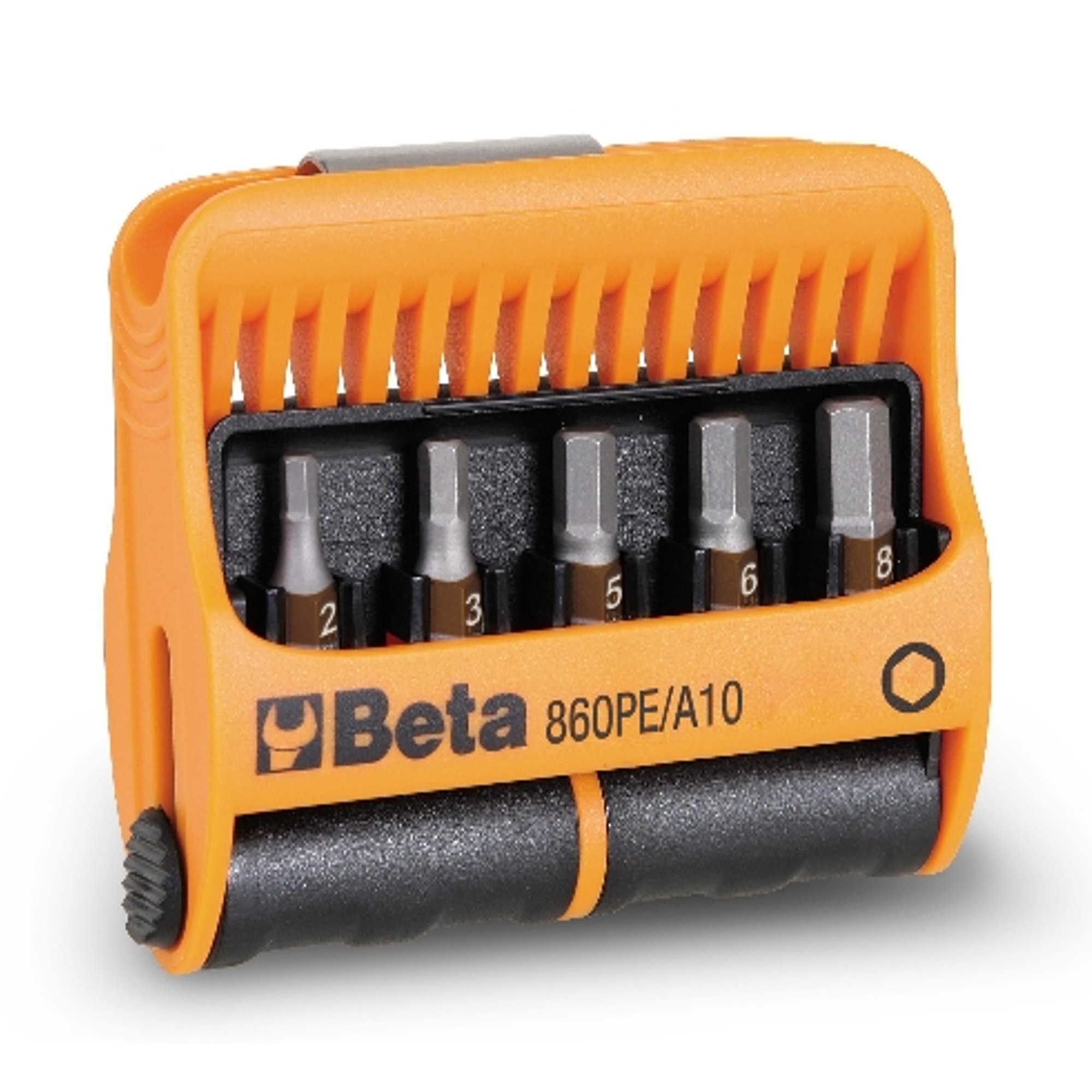 Beta 8600920 Model 860 PE/A10 Set of 10 Hex Bits with Magnetic Bit Holder In Plastic Case, 1/4 Hex
