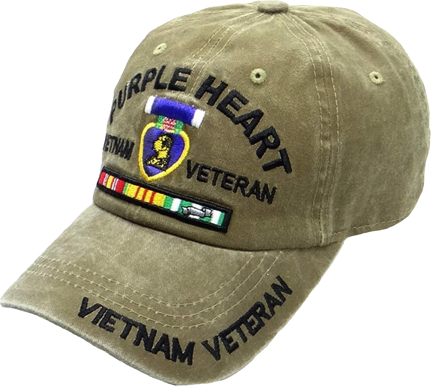 Purple Heart Vietnam Veteran Cap Khaki Tan Camo Hat