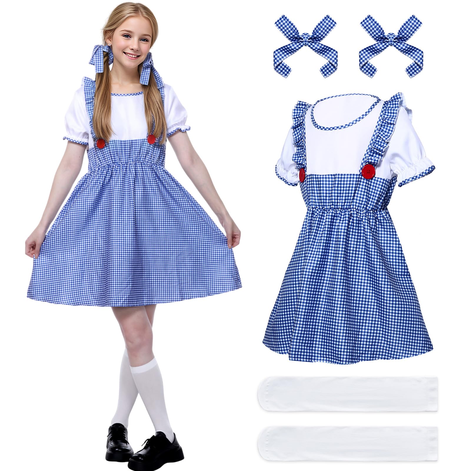 Apparlxer Dorothy Costume for Women,Book Character Costume Wonderlandrole Cosplay Costumes Include Fancy Dress Blue Dress Hairbands and Socks,Dorothy Costume Adult for World Book Day (Style A, M) β image 1