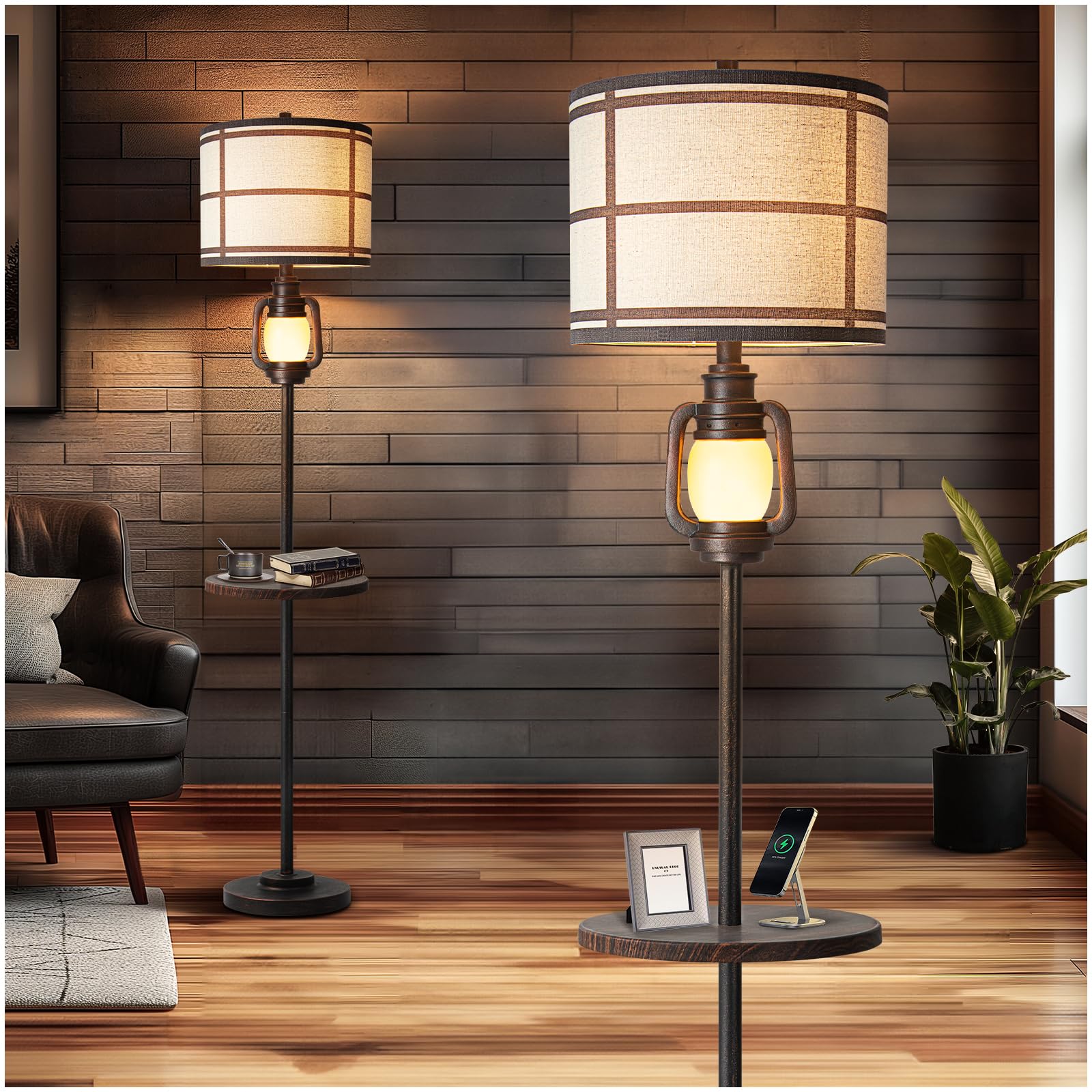 Photo 1 of (used)Rustic Farmhouse Metal Tray Floor Lamp For Living Room With Nightlight Vintage Tall Lamp With Linen Fabric Shade Industrial Standing Lamp 