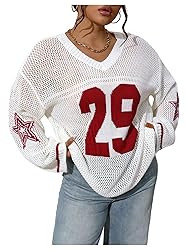 BEAUDRM Women's Number Letter Graphic Sweater