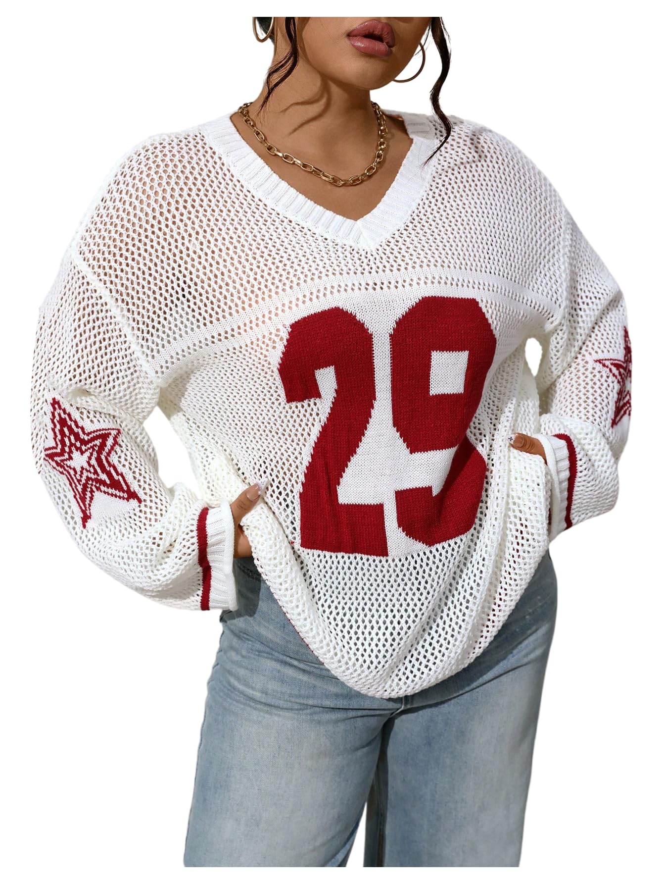 BEAUDRM Women's Number Letter Graphic Sweater