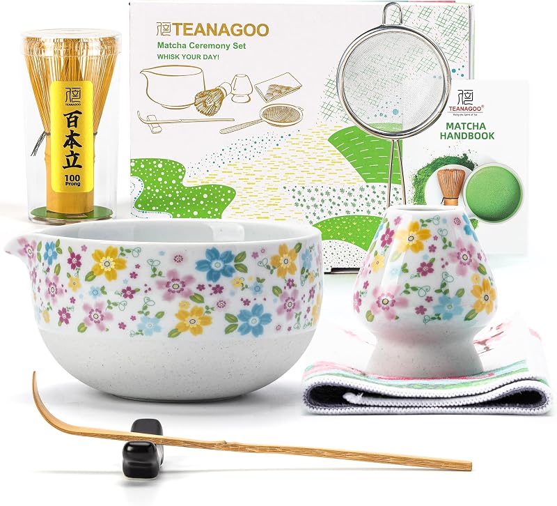 TEANAGOO Matcha Whisk Set 7 Pcs Ceramic Bowl Chawan Gift