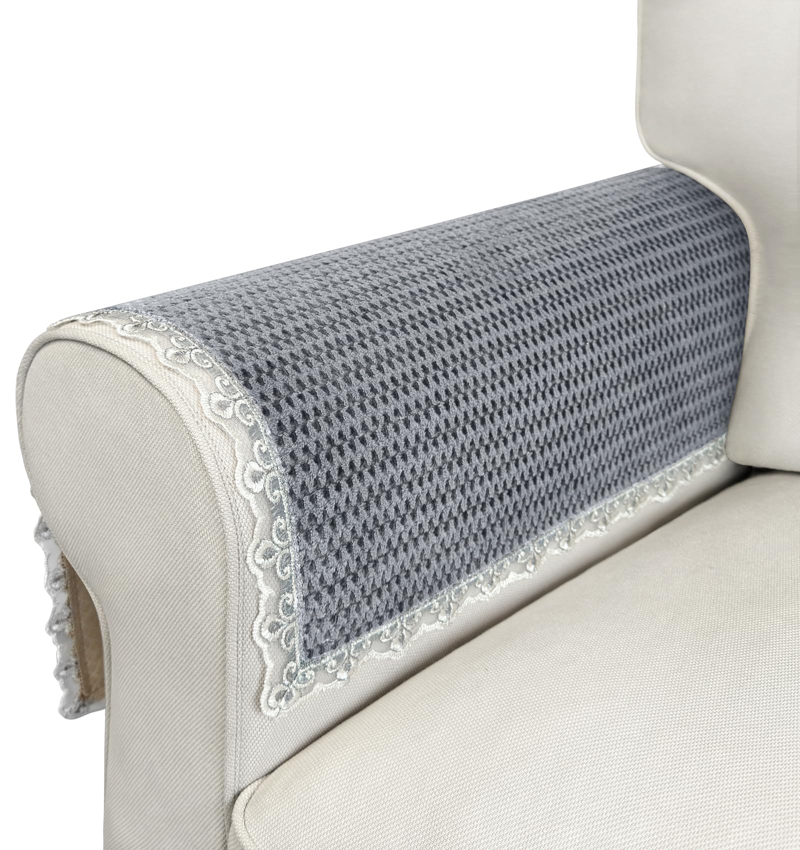 Photo 1 of Couch Arm Covers, 2pcs Velvet?Sofa Arm Covers, Couch Covers, Non-Slip Lace Armrest Covers, Headrest/Backrest Cover, Seat Covers, Slipcover for Pet Armchair Loveseat Recliner Furniture(24"×20", Grey)