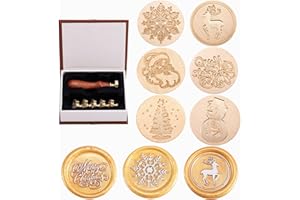 Yoption 6 Pcs Wax Seal Stamp Set, Christmas Sealing Wax Stamps Kit, Wooden Handle with Brass Head for Christmas Greeting Cards Gift