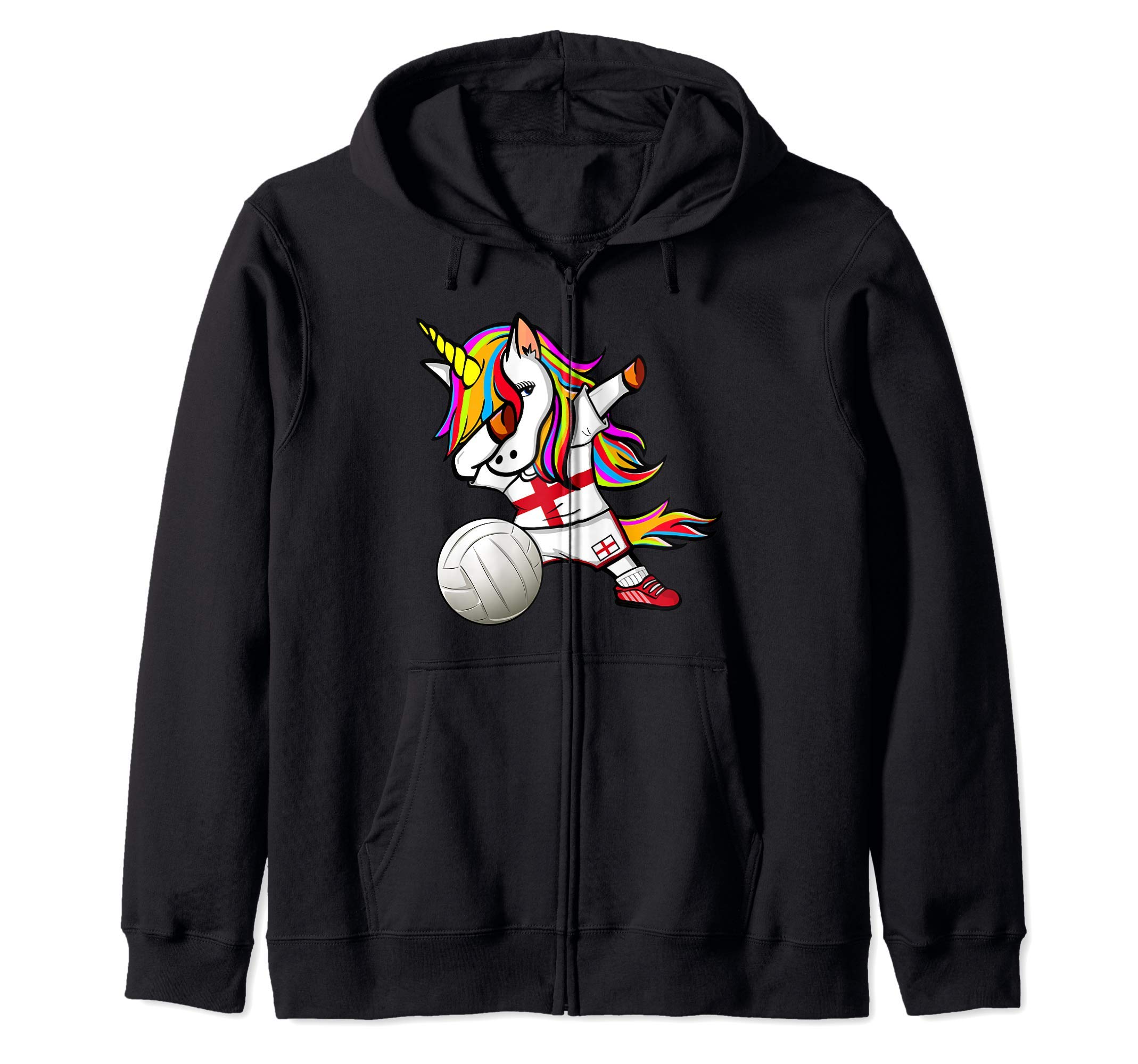 Dabbing Unicorn England Volleyball Fans Jersey English Flag Zip Hoodie