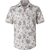 BOJIN Men's Hawaiian Wrinkle Free Floral Short Sleeve Button Down Beach Tropical Shirts with Pocket
