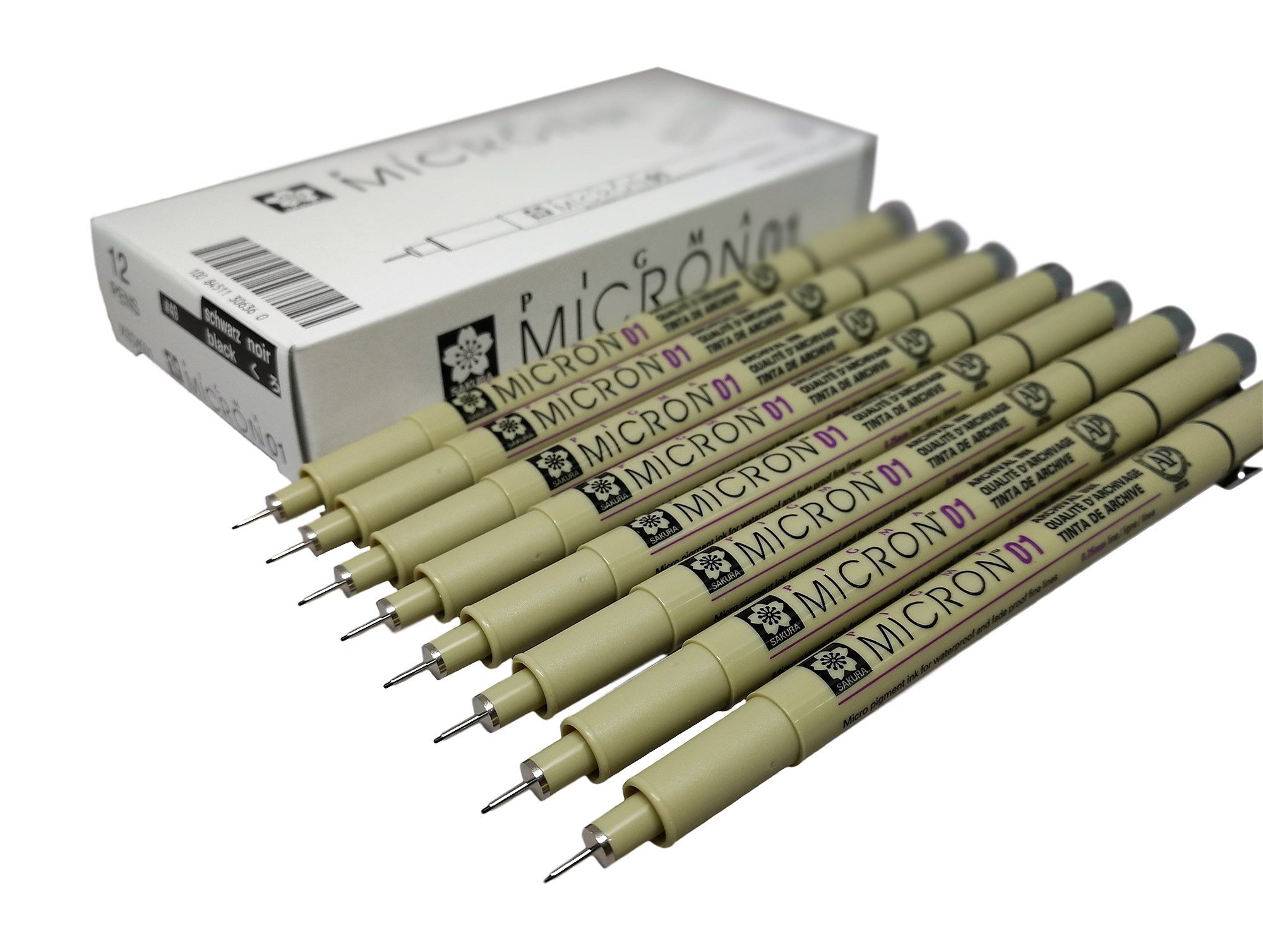 (01, 8 pct set, black) - Sakura Pigma Micron pen 01 black felt tip artist drawing pens - 8 pen set
