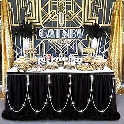 QueenDream Rectangle Black Table Skirts Tulle Table