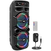 Pyle Portable Bluetooth PA Speaker System-600W Rechargeable Indoor/Outdoor Bluetooth Speaker Portable System w/Dual 8&rdquo; Subwoofer 1&rdquo;Tweeter, Microphone in, Party Lights, USB,Radio, Remote-PPHP2835B
