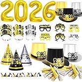 New Years Eve Party Supplies 2026 for 24 Guests, Happy New Years Decorations Party Favors Includes Top Hats, Tiaras, Glasses Accessories for Adults Kids Nye Decorations 2026