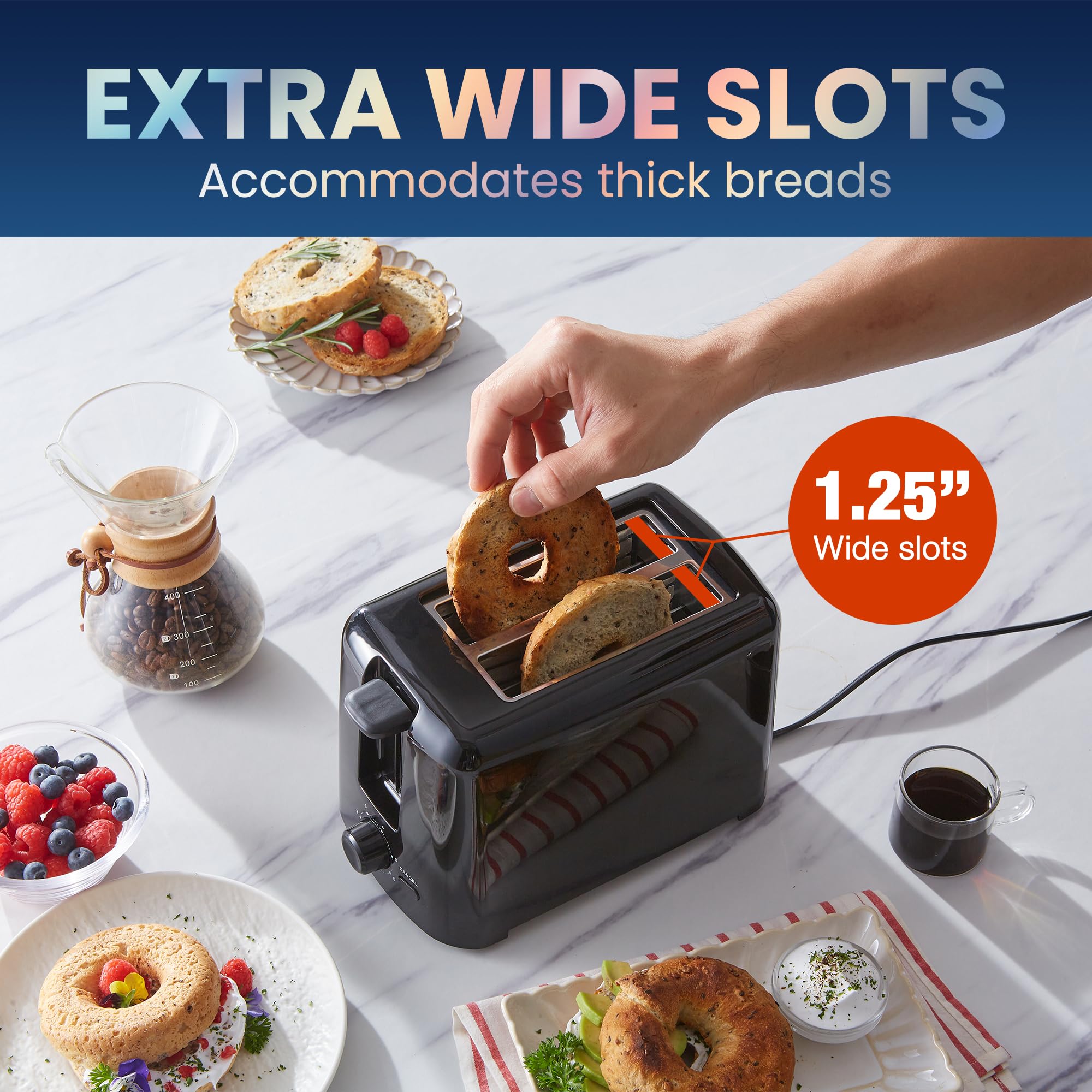 Elite Gourmet ECT1027B Cool Touch Toaster with 6 Temperature Settings & Extra Wide 1.25