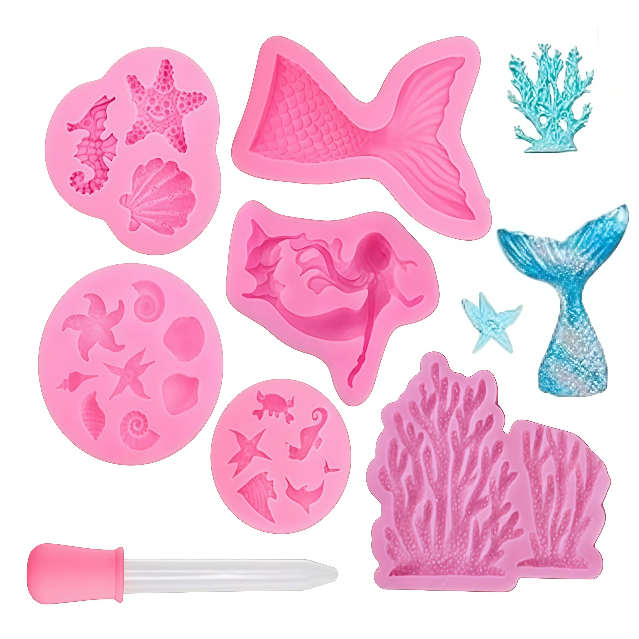 Loopunk Silicone Mould Mermaid Fondant 3D Ocean Animal Silicone Baking Mould Set Silicone for Fondant Baking Chocolate Marzipan Cake Jelly Muffin Sweets