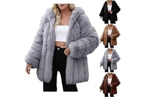 2025 Women's Faux Fur Coat Long Sleeve Shaggy Winter Hooded Jacket Luxury Warm Furry Open Front Outerwear