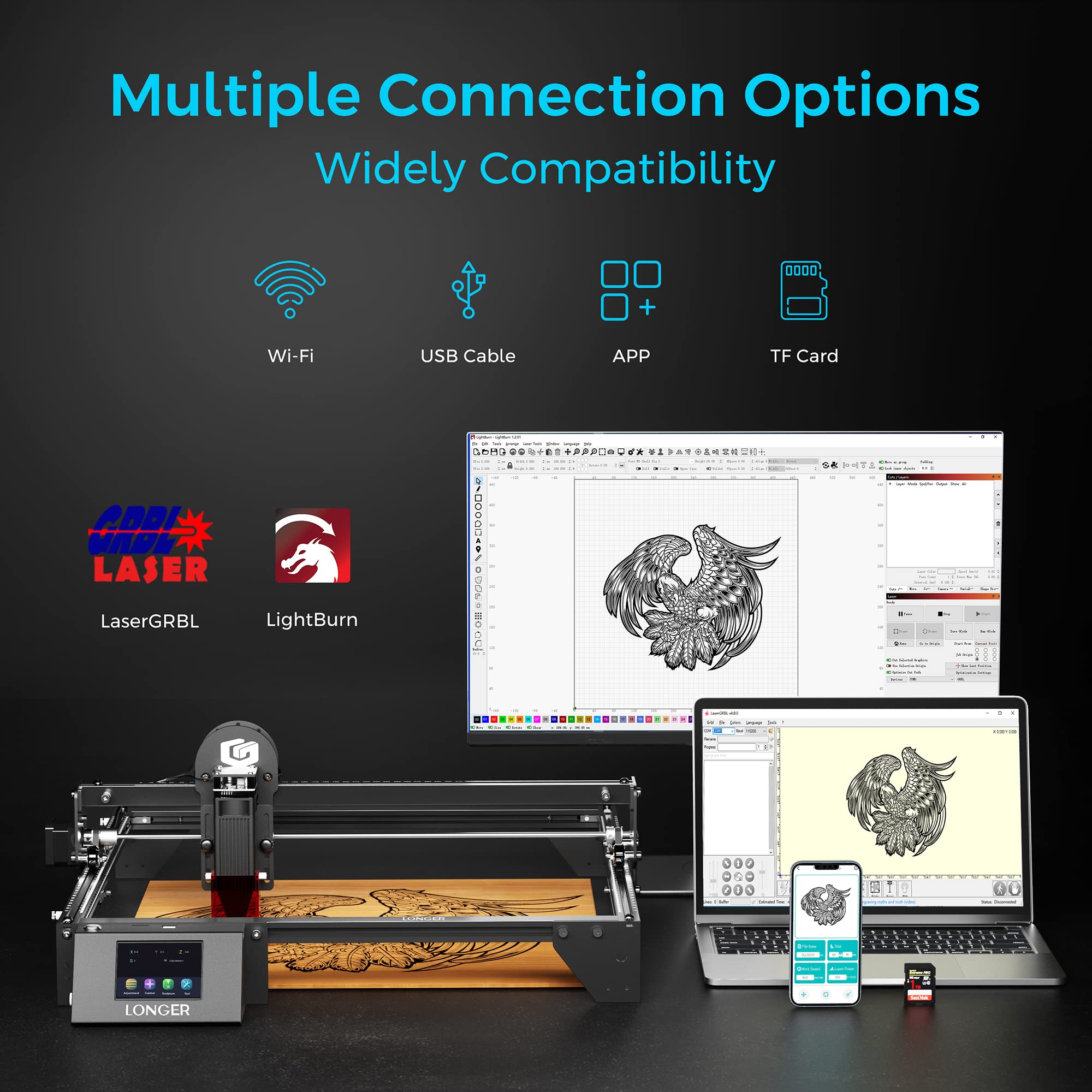 Longer RAY5 Laser Engraver, Laser Engraver 10W Output Power, 3.5” Color Touch Screen, App Offline Control, DIY Engraver Tool for Metal/Glass/Wood Engraving Area 15.75
