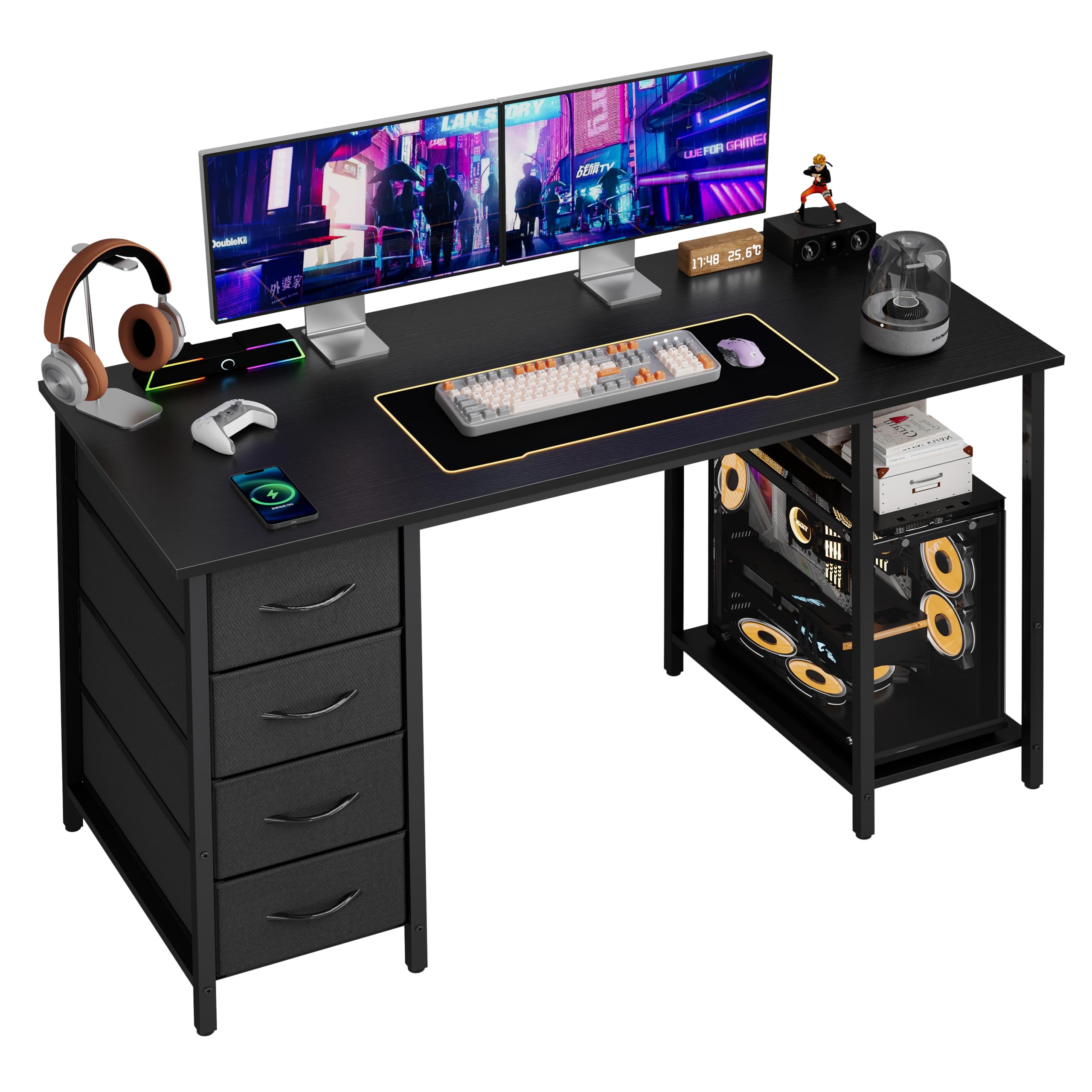 Photo 1 of ****STOCK PHOTO REFRENCE ONLY****Grandder Computer Desk with 4 Drawers, 47 Inch Office Desk with Storage, Gaming Desk with CPU Shelves, Writing Desk Work Desk for Home Office, Study, Bedroom, Work from Home, Black