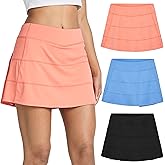 Real Essentials 3 Pack:Women's 14" Pleated Tennis Skorts Golf Skirt High Waisted Athletic Running Casual Shorts with Pockets
