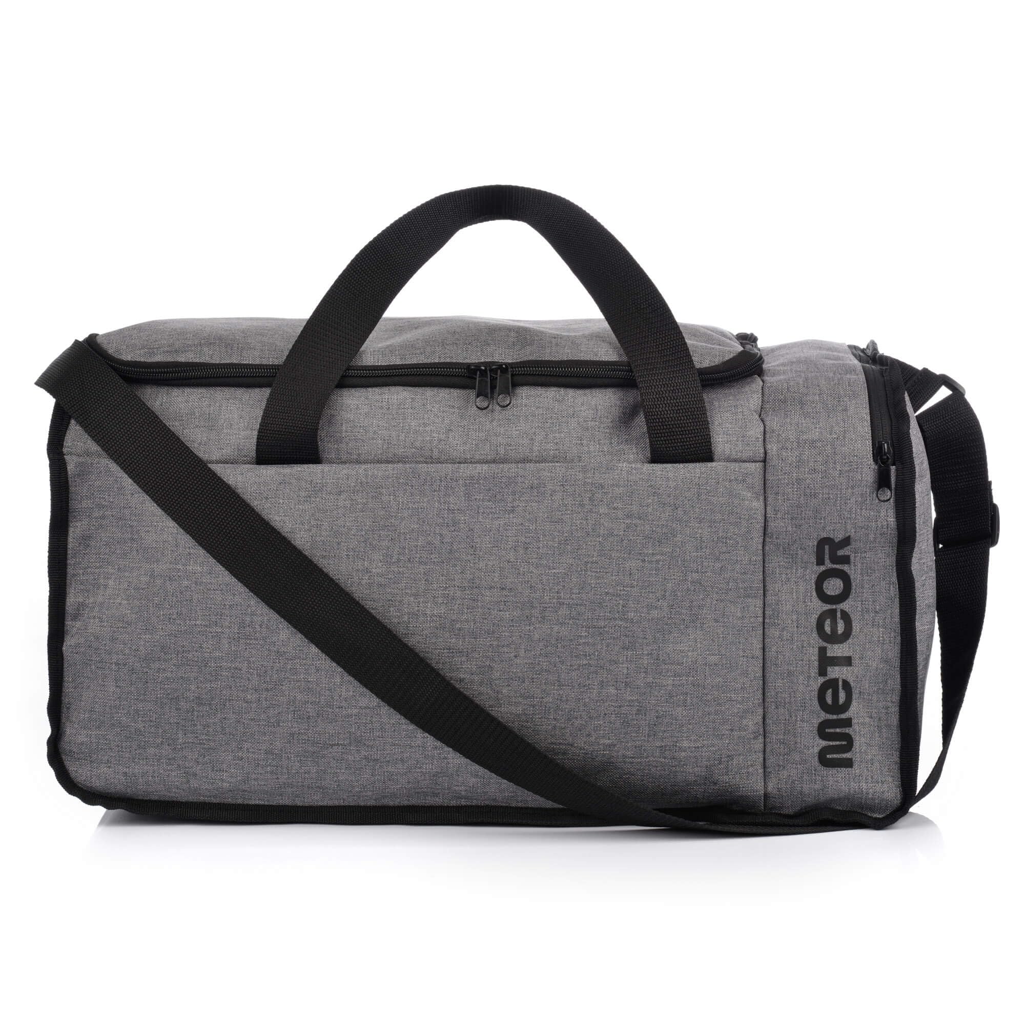 meteor Gym Duffel Cabin Holdall Bag - Lightweight Sports Luggage with Shoe Compartment, Shoulder Strap, Underseat Hand Size for Travel Workout Weekend Overnight (Heather Grey/Black, 43x20x25 cm)