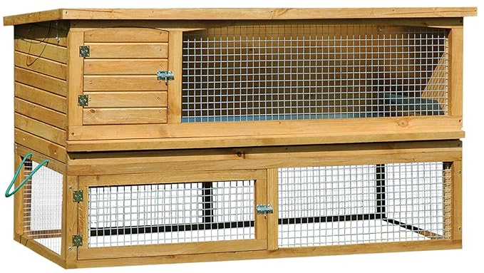 dobar Großer XXL Eichenholz Kleintierstall de Luxe mit Freigehege, Styropor Isolierung, Freilaufgehege passend, je 7 Jahre Garantie