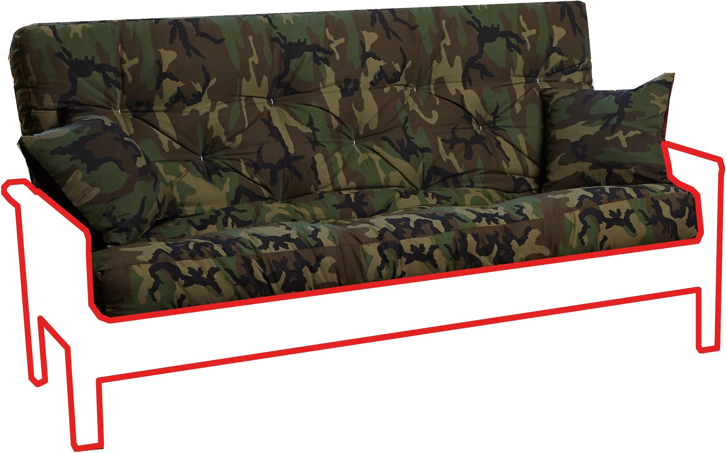 Royal Sleep Products Futon Mattress with Upholstery Grade Cover Pocket Coil with 2 Matching Pillows Full, Camo Made in The USA