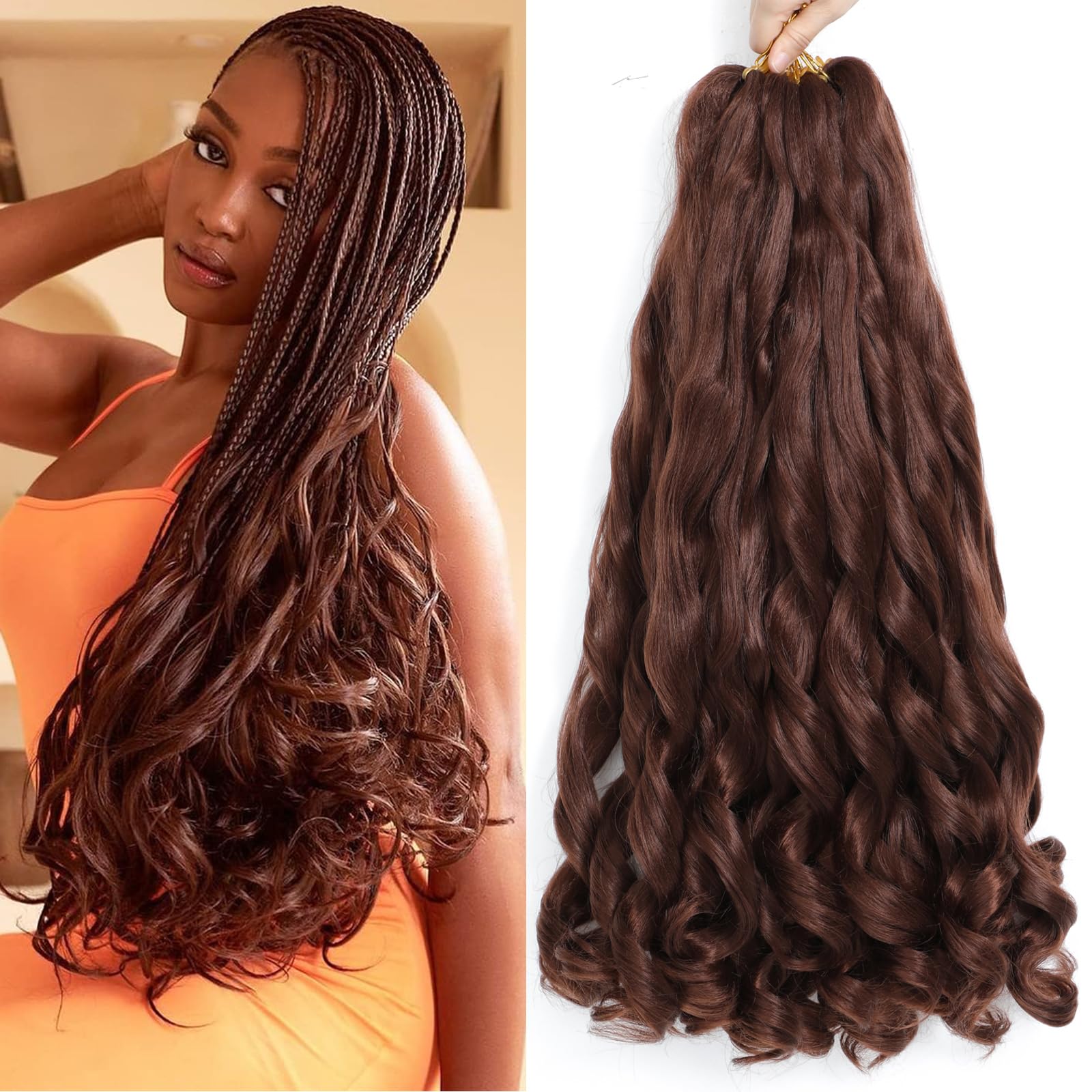 French Curl Hair Extensions for Braiding - Pre-Stretched Curly Braids (33#, 22 Inch, Pack of 8) — image 1