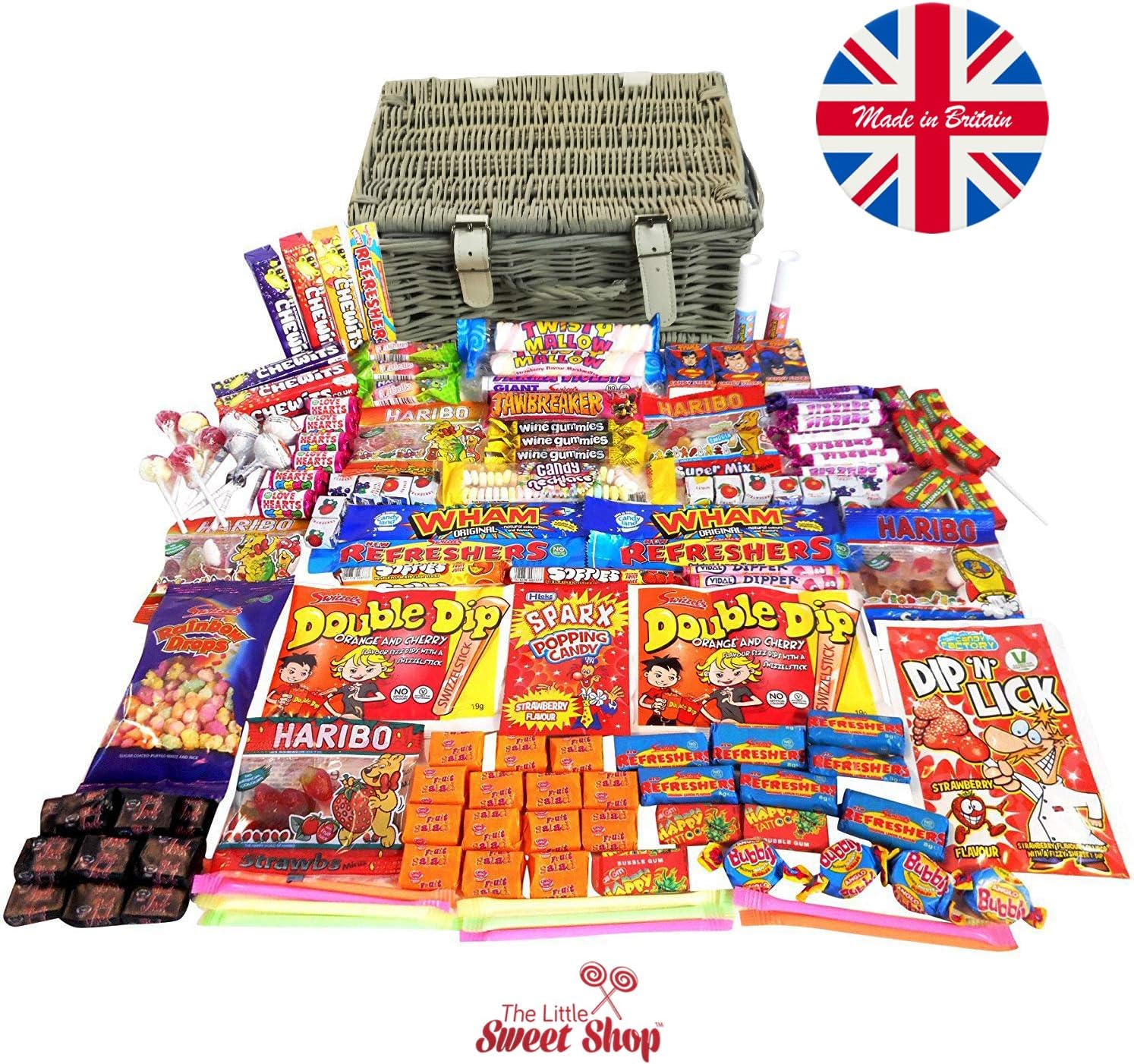 The Little Sweet Shop Retro Sweet Gift Hamper Retro for Children and Candy Lovers (Grey Real Wicker Hamper)