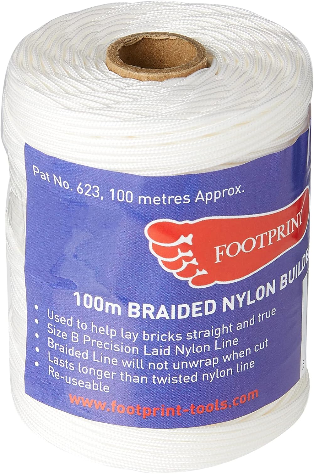 Footprint Bricklayers Line 100m Roll Finely Braided Nylon White Made in Britain