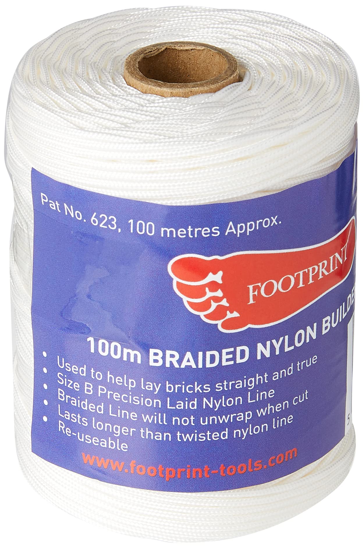 Footprint Bricklayers Line - 100m Roll - Finely Braided Nylon - Made in Britain - White