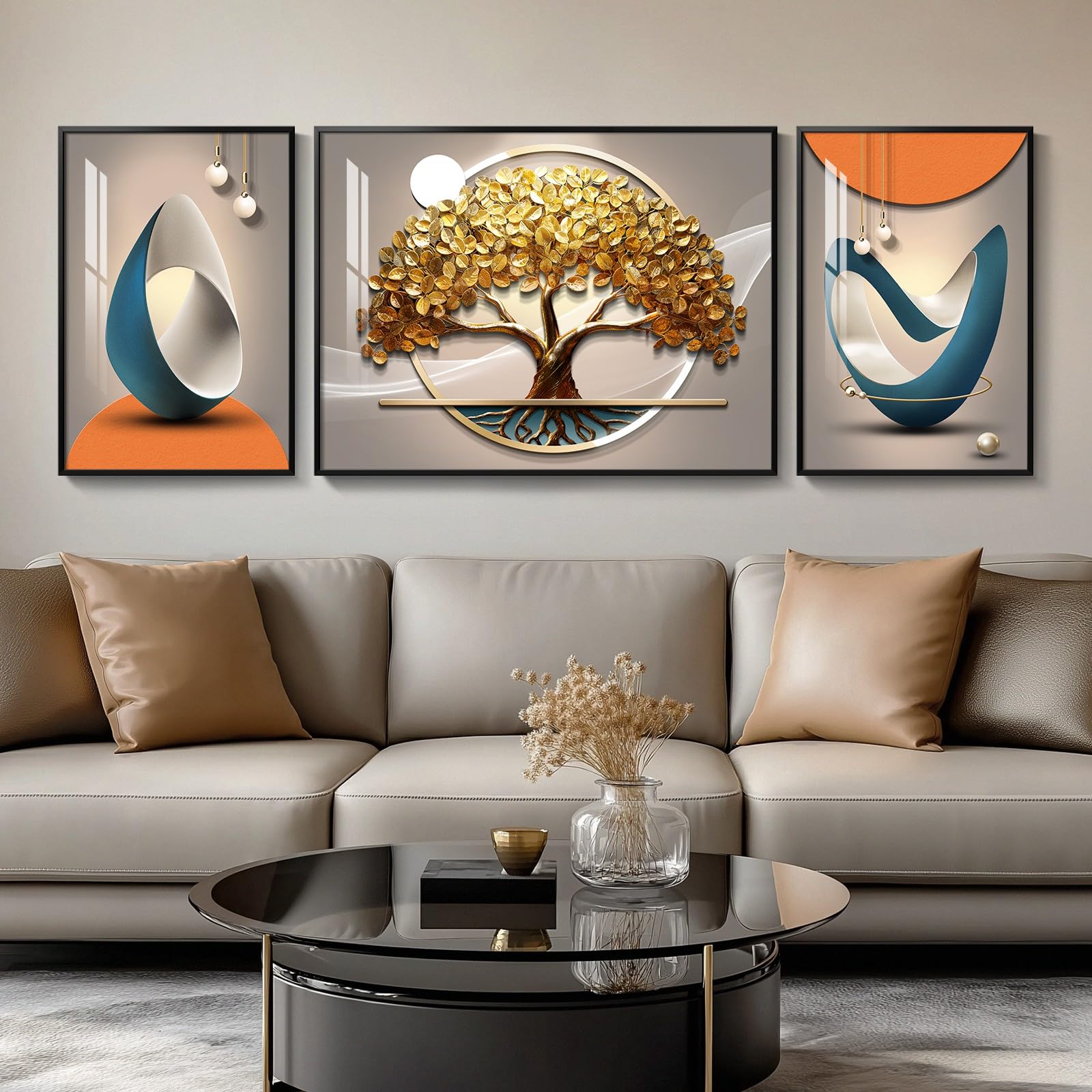 Large Framed Modern Luxury Large Wall Art for Living Room, Set of 3 ...