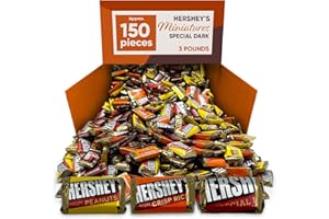 CHAIN & JO SWEETS Hershys Miniatures Special Dark 3LB Approx 150 Pieces - Bulk Chocolate Individually Wrapped Snacks - Mildly Sweet Chocolate Assortment Chocolate Special Dark Chocolate With Peanuts & Crisp Rice - Chocolate Candy Bulk Snack Boxes for Adults - Chocolate Bar Miniatures Fastbreak Ideal for Gift Basket, Office Candy, Pinata Stuffers - Perfec Mini Snacks For Sharing