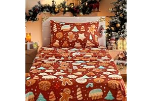 BYSURE Twin Sheets Set Kids(Christmas Gingerbread & Cookies, Chocolate Brown), 3 Pieces Easy Fit Deep Pocket Sheets Set, Breathable Wrinkle-Free Microfiber Bedding for Children