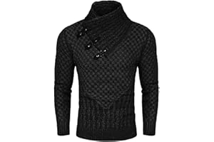COOFANDY Men's Knitted Turtleneck Sweater Long Sleeve Slim Fit Designer Shawl Collar Pullover