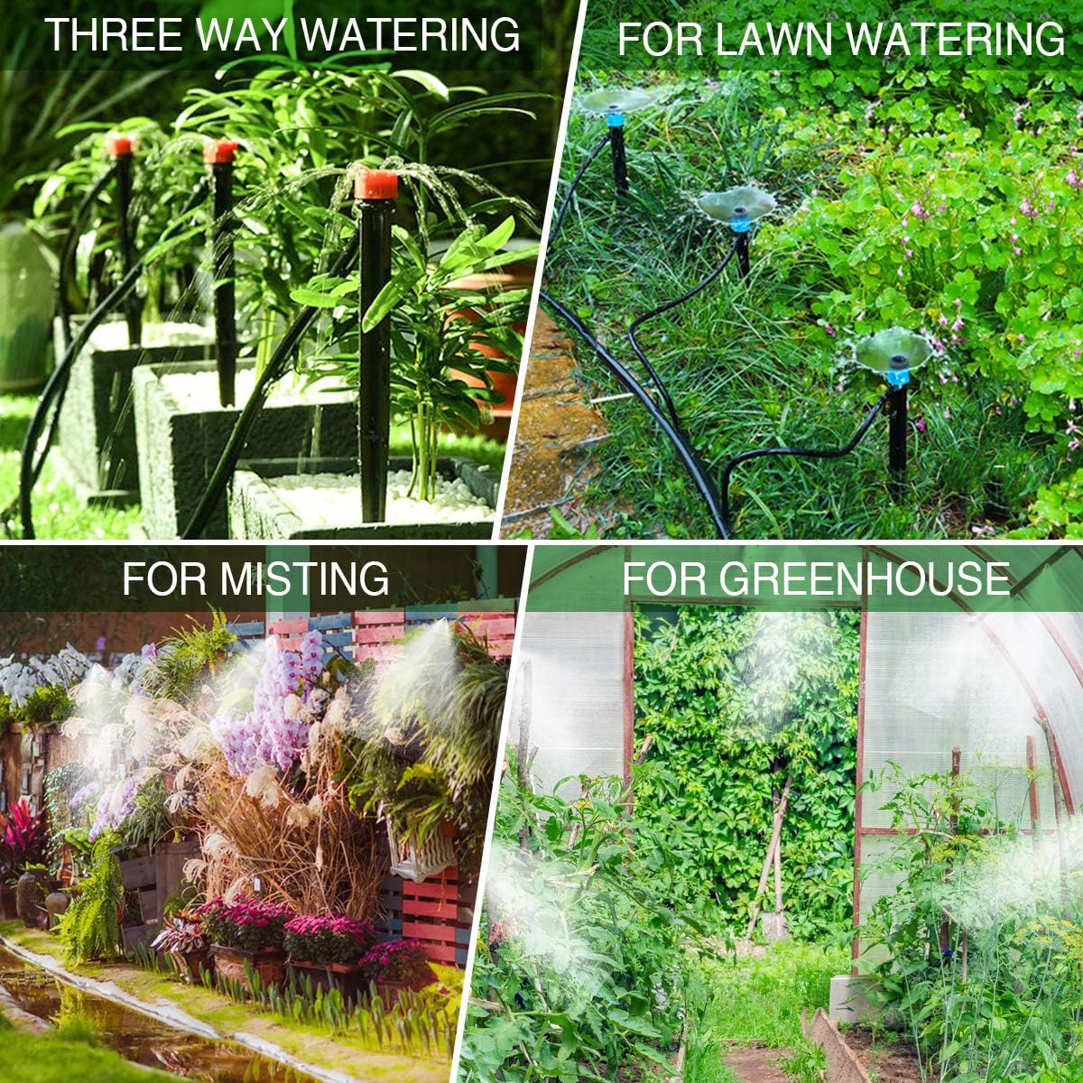 king do way 82Ft/25M Drip Irrigation Kits Garden Watering System with Y Valve, 20 Misting Nozzles 10 Drip Emitters 10 Dripper DIY Mist Cooling Irrigation System for Greenhouse, Patio, Lawn : Garden & Outdoor