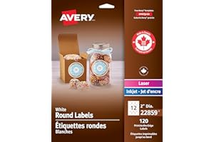 Avery Matte White Round Labels, 2" Label, for Laser/Inkjet Printers, Easy Peel, Print to Edge, 120 Permanent White Labels, Ap