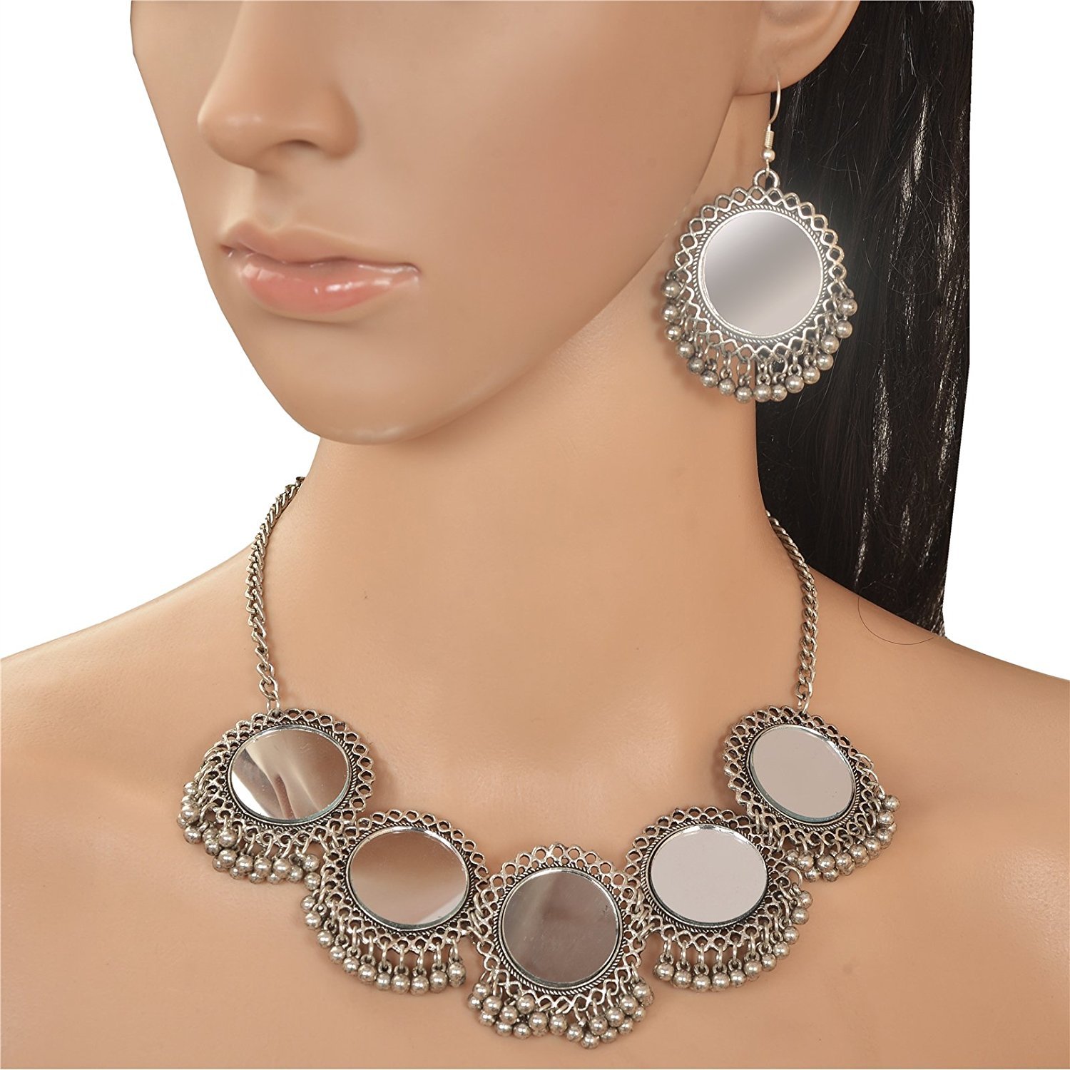 cardinal oxidised afghani tribal stylish necklace set with earring for women/girls