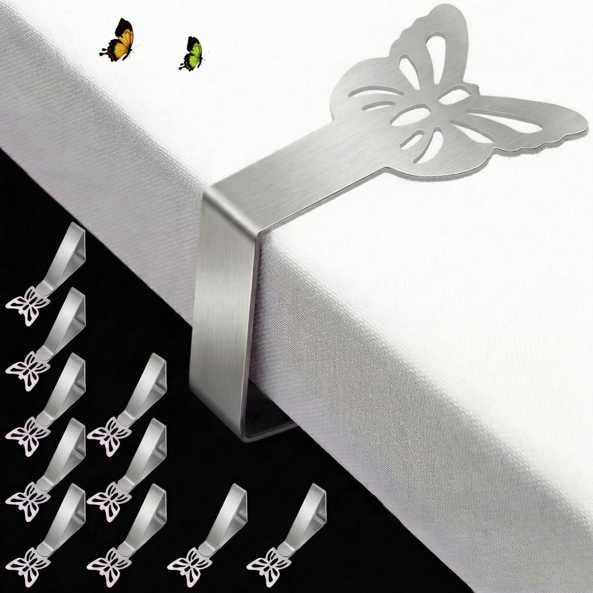 Tablecloth Clips for Thick Outdoor Tables 10 Pack, Butterfly Shape Picnic Table Cloth Holder Clip Heavy Duty Stainless Steel Decorative Cover Clamp for Party Wedding Restaurant Camping Essential