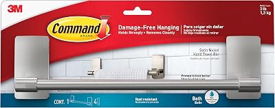 Command Hand Towel Bar Satin Nickel Finish Rust-Resistant Holds 1.3 Kg