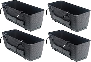 Set aus 4 Balkon Pflanzkästen mit Metallhalterung. Aus Kunststoff im Rattan Design in Anthrazit. Maße jeweils 50 x 17 x 17 cm. Preiswert