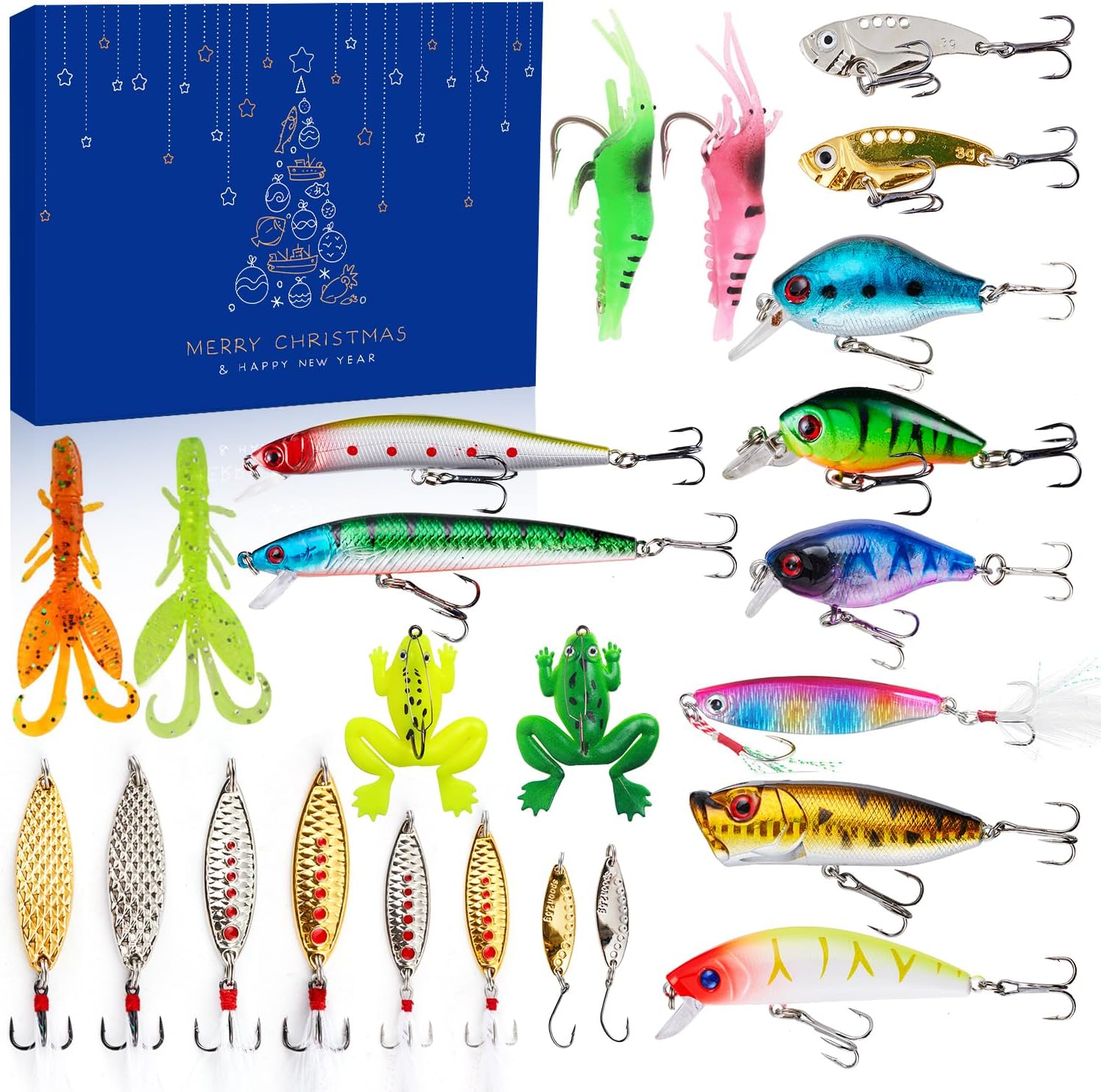 Advent Calendars - Fishing Advent Calendar 2023 Adult Men Teen Boys, Fishing Lure Advent Calendarfor Freshwater Saltwater Soft Plastic Lures Fishing Spoons Minnow Popper Crankbait VIB Xmas Gifts for Father Boyfriend Granpa