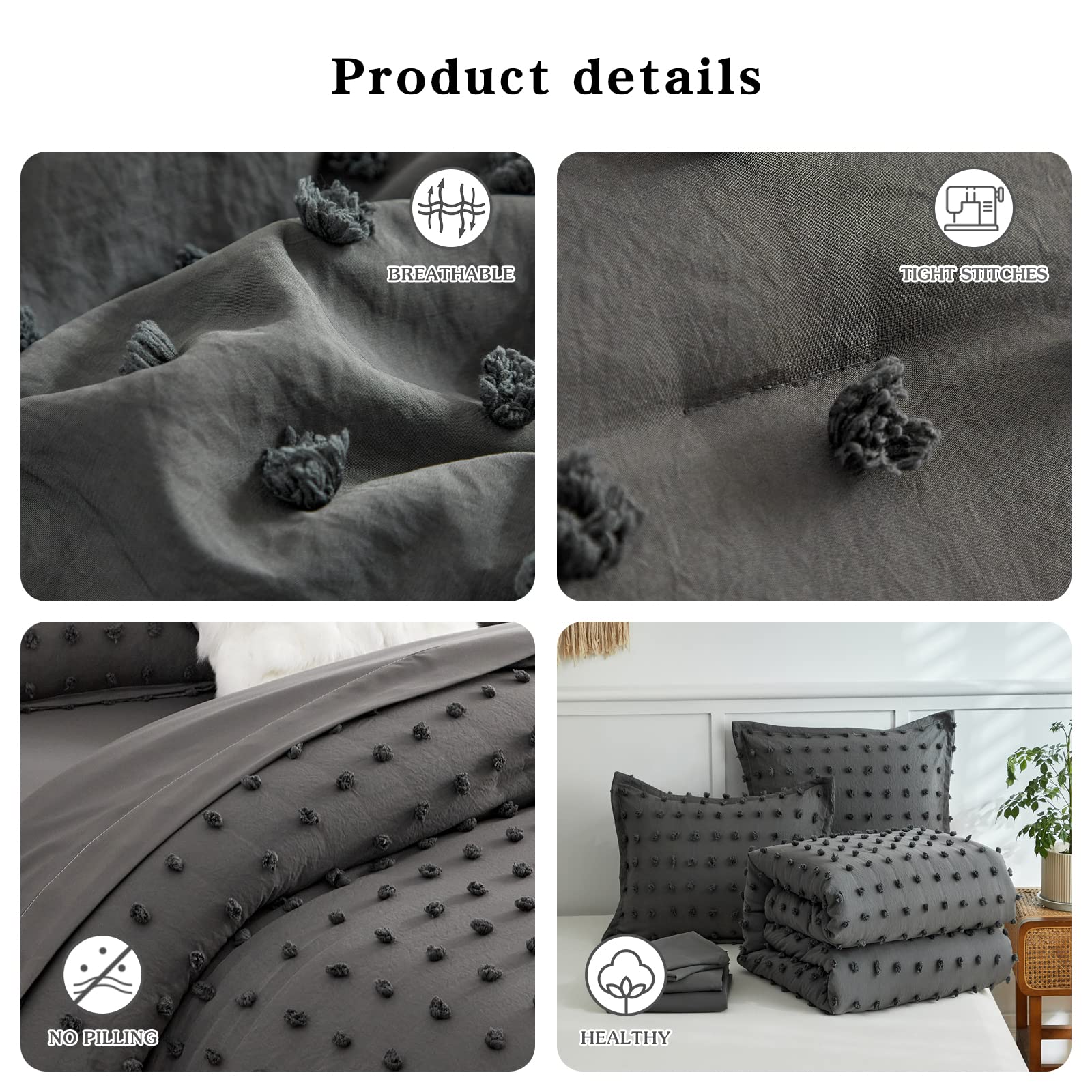 7 Pieces Tufted Dots Bed in a Bag King Comforter