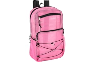 TRAIL MAKER Deluxe See Through Mesh Backpack with Bungee Cord & Adjustable Padded Straps for Swimming, Travel (Pink)