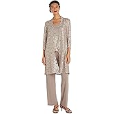 R&M Richards Women's 3-Piece Glitter Lace Scallop Duster Pant Set W/Matching Tank Top & Knee Length 3/4 Sleeves Jacket