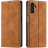 QLTYPRI for Samsung Galaxy A13 5G Case, Premium PU Leather Cover TPU Bumper with Card Holder Kickstand Hidden Magnetic Adsorption Shockproof Flip Wallet Case for Samsung Galaxy A13 5G/A04s - Brown