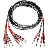 CNCESS CESS-106-6f Bi-Wire Banana Plug Splitter Speaker Cable, 2 Banana Plugs to 4 Banana Plugs, 12 Gauge, 2-Channel (6 Feet)
