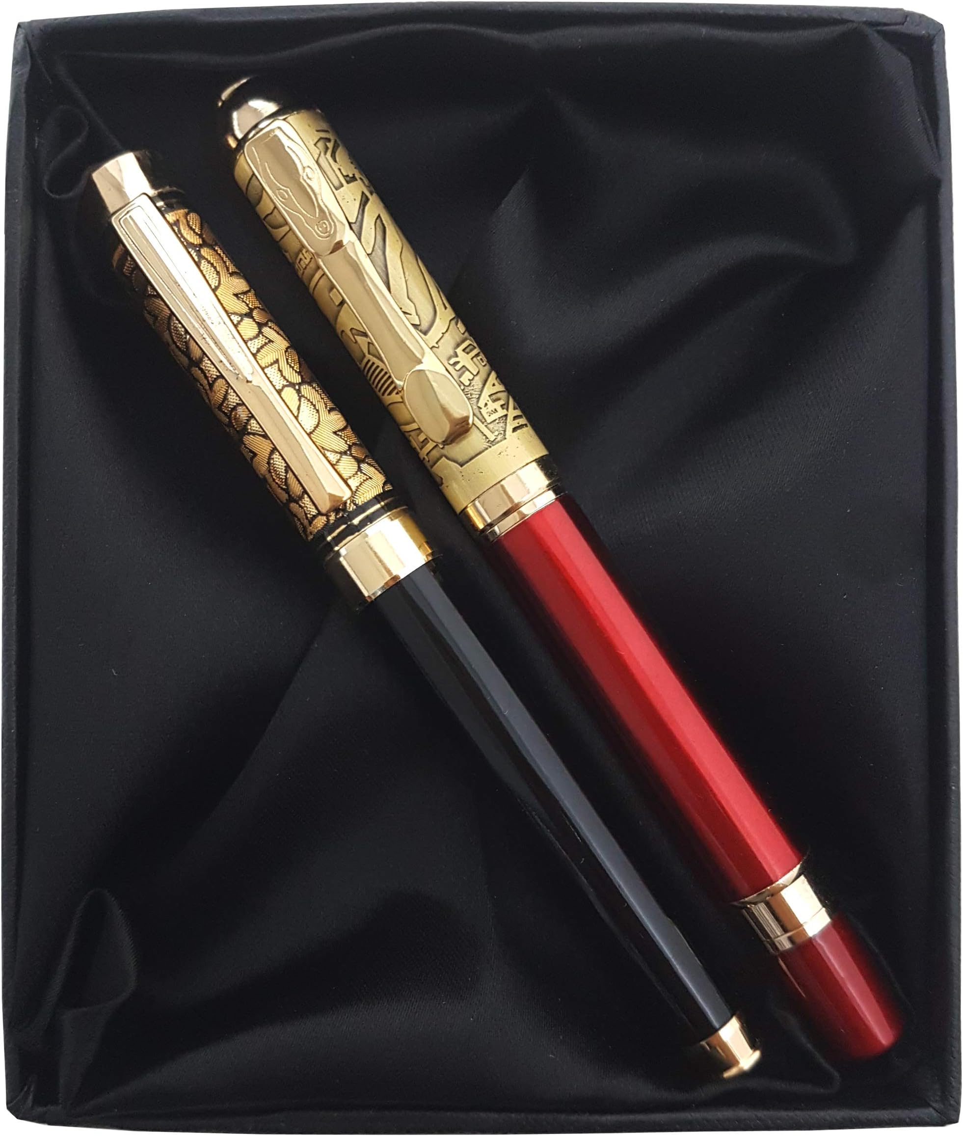 Xpra Executive Golden - Black - Maroon, 2 Roller Ball Pen Set, Fitted With German Non Dry Refill (PN-PR-2)